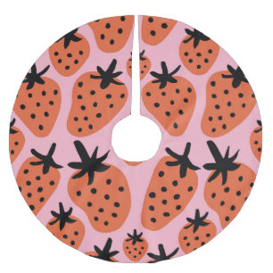 Falda Para El Árbol De Navidad De Poliéster Fresa divertida, diseño a mano sin fisuras.