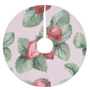 Falda Para El Árbol De Navidad De Poliéster Fresas maduras para el verano: rosa acuarela