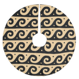 Falda Para El Árbol De Navidad De Poliéster Fret griego, patrón de onda mediterránea, marrón