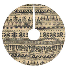 Falda Para El Árbol De Navidad De Poliéster Fret griego, patrón mediterráneo, marrón