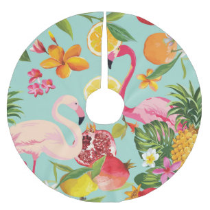 Falda Para El Árbol De Navidad De Poliéster Frutas tropicales Flamingo Vintage