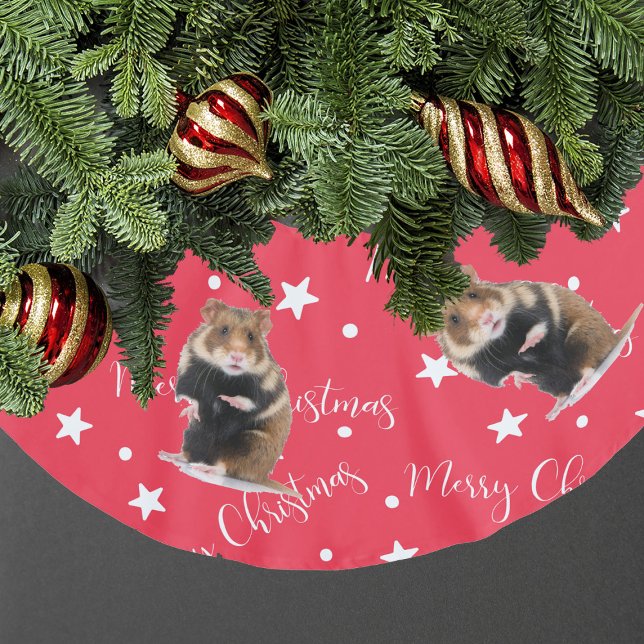 Falda Para El Árbol De Navidad De Poliéster Funny Hamster Photo Red Navidades (Funny Hamster Photo Red Christmas Brushed Polyester Tree Skirt
)