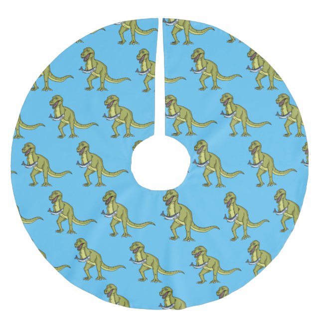 Falda Para El Árbol De Navidad De Poliéster Funny T rex dinosaur ilustracion (Anverso)