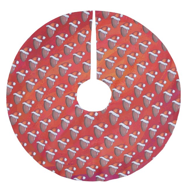 Falda Para El Árbol De Navidad De Poliéster Fútbol en Sombrero Santa en Rojo (Anverso)