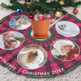 Falda Para El Árbol De Navidad De Poliéster Galería de Fotos Familiares Tartán Rosa