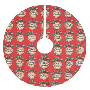 Falda Para El Árbol De Navidad De Poliéster Galleta de Navidad con bayas de acebo rojas