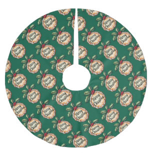 Falda Para El Árbol De Navidad De Poliéster Galleta de Navidad con bayas de acebo verdes