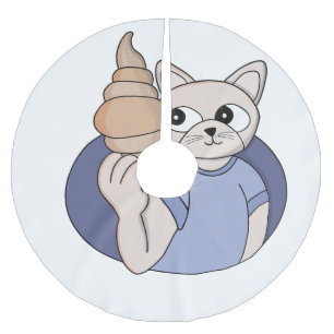 Falda Para El Árbol De Navidad De Poliéster Gato Croissant Divertido