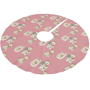 Falda Para El Árbol De Navidad De Poliéster Gato de Navidad Adorable • Gatito Navideño con Sué