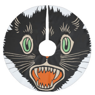 Falda Para El Árbol De Navidad De Poliéster Gato negro asustado de Halloween