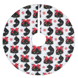 FALDA PARA EL ÁRBOL DE NAVIDAD DE POLIÉSTER GATO NEGRO CORTO CON NAVIDADES BOW ROJO