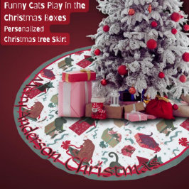 Falda Para El Árbol De Navidad De Poliéster Gatos divertidos en cajas de Navidades Personaliza