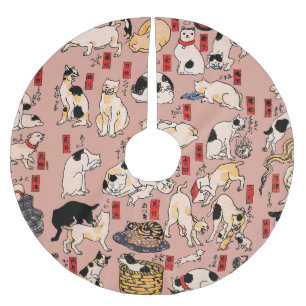 Falda Para El Árbol De Navidad De Poliéster gatos japoneses Ukiyo-e Funny kitty