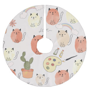 Falda Para El Árbol De Navidad De Poliéster Gatos Kitty Kitten: Patrón animal lindo