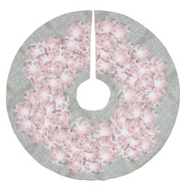 Falda Para El Árbol De Navidad De Poliéster Gemas rosados Rosas en gris con mancha dorada