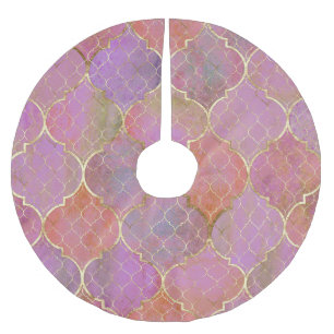 Falda Para El Árbol De Navidad De Poliéster Geométrica abstracta: acuarela dorada marroquí