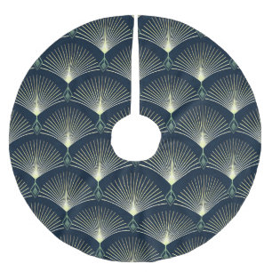 Falda Para El Árbol De Navidad De Poliéster Geométrica Elegante: Art Deco Azul.