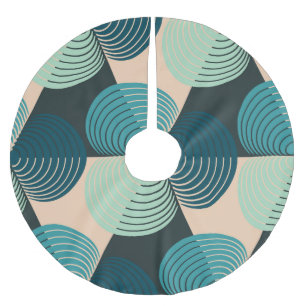 Falda Para El Árbol De Navidad De Poliéster Geométrica Marfil-Azul: Elegancia De Tile Retro.