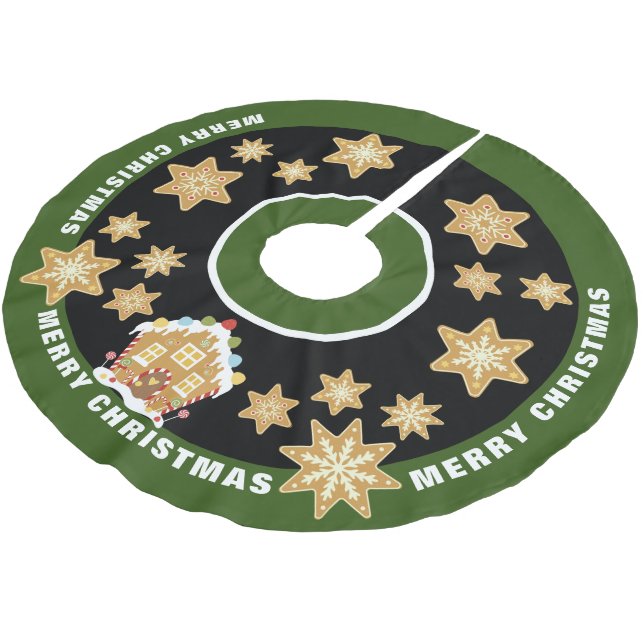 Falda Para El Árbol De Navidad De Poliéster Gingerbread Snowflakes Feliz Navidad (Angular)