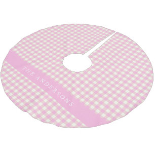 Falda Para El Árbol De Navidad De Poliéster Gingham Plaid personalizado rosa y blanco vintage