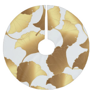 Falda Para El Árbol De Navidad De Poliéster Ginkgo Gold: Diseño de Vintage de Lujo.