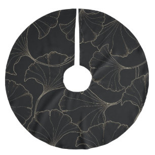 Falda Para El Árbol De Navidad De Poliéster Ginkgo Gold: Diseño de Vintage de Lujo