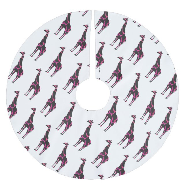 Falda Para El Árbol De Navidad De Poliéster Giraffe Hot Pink and Black Silhouette (Anverso)