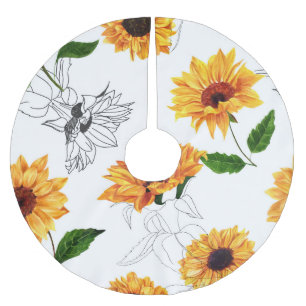 Falda Para El Árbol De Navidad De Poliéster girasoles dibujados a mano: patrón amarillo vibran