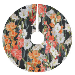 Falda Para El Árbol De Navidad De Poliéster Gladiolus multicolor: acuarela de fondo negro