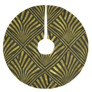 Falda Para El Árbol De Navidad De Poliéster Glam Deco: Patrón oro y negro