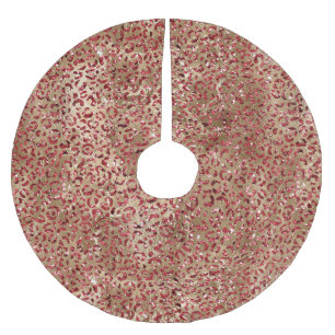 Falda Para El Árbol De Navidad De Poliéster Glam Sparkle Purpurina Rojo Leopardo de oro