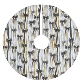 Falda Para El Árbol De Navidad De Poliéster Glitzy Gold Silver Black Ribbons Bows Christmas