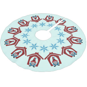 Falda Para El Árbol De Navidad De Poliéster Gnome para Navidades con copos de nieve azul rojo
