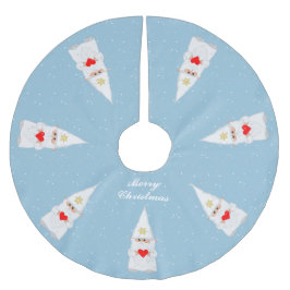 Falda Para El Árbol De Navidad De Poliéster Gnomos de Navidad elegantes blancos sobre azul cla
