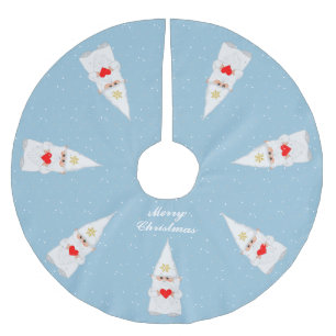 Falda Para El Árbol De Navidad De Poliéster Gnomos de Navidad elegantes blancos sobre azul cla