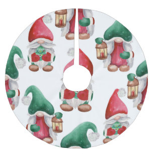 FALDA PARA EL ÁRBOL DE NAVIDAD DE POLIÉSTER GNOMOS DE NAVIDAD EN ACUARELA ROJOS Y VERDES