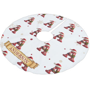 Falda Para El Árbol De Navidad De Poliéster Gorro de Santa Rojo Navidad Letra A Nombre