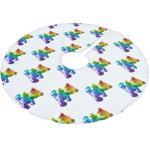 Falda Para El Árbol De Navidad De Poliéster Gra de arcoiris de osito metalizado cepillado de S