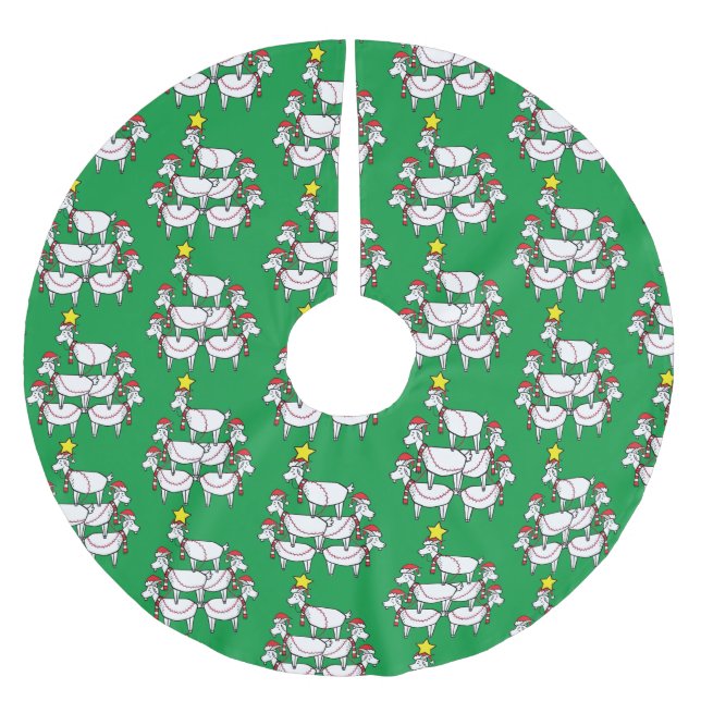 Falda Para El Árbol De Navidad De Poliéster Graciosas Cabras Santa apiladas (Anverso)