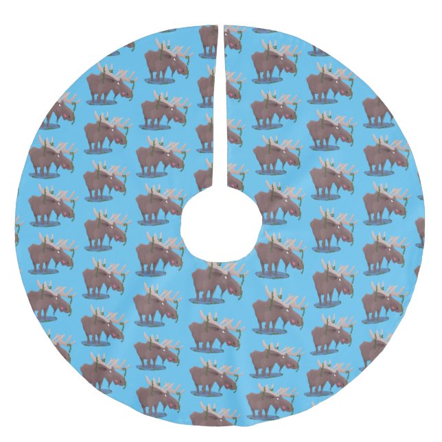 Falda Para El Árbol De Navidad De Poliéster Gracioso ilustracion personalizado de alce feliz (Anverso)