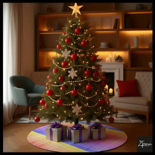Falda Para El Árbol De Navidad De Poliéster Gradiente de Arcoíris Moderno Patrón de Cuadros Es