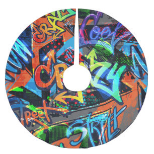 Falda Para El Árbol De Navidad De Poliéster Grafiti brillante, diseño gráfico urbano.