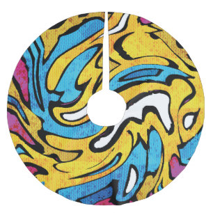 Falda Para El Árbol De Navidad De Poliéster Grafiti colorido Resumen Fondo negro