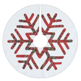 Falda Para El Árbol De Navidad De Poliéster Gran copo de nieve tartán rojo y blanco