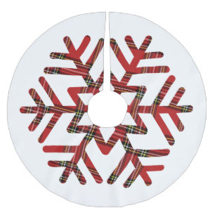 Falda Para El Árbol De Navidad De Poliéster Gran Tartán Copo de Nieve Rojo y Blanco