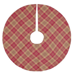 Falda Para El Árbol De Navidad De Poliéster Granja de campo rallada de color rojo oro vintage