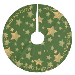 Falda Para El Árbol De Navidad De Poliéster Green Gold Stars Elegante Vintage Feliz Navidad
