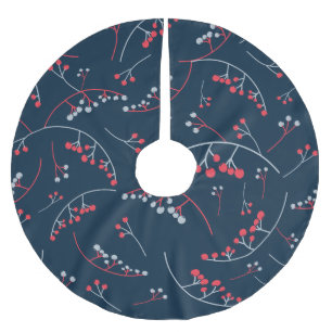 Falda Para El Árbol De Navidad De Poliéster Gris rojo moderno en ilustracion de bayas azul mar