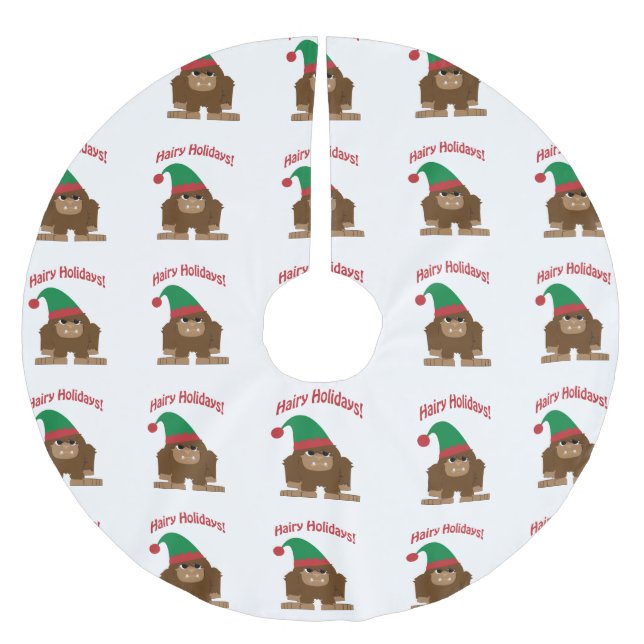 Falda Para El Árbol De Navidad De Poliéster ¡Hairy Holidays! Navidades Sasquatch (Anverso)