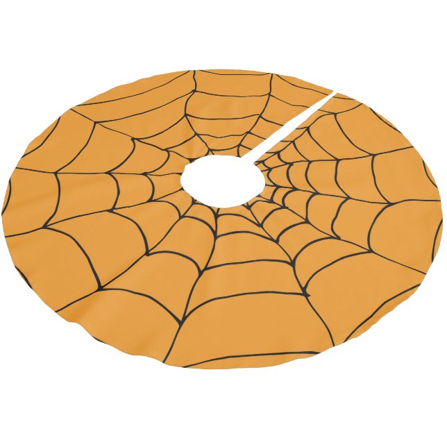 Falda Para El Árbol De Navidad De Poliéster Halloween Naranja Black Spiders Web Cobwebwebs (Angular)